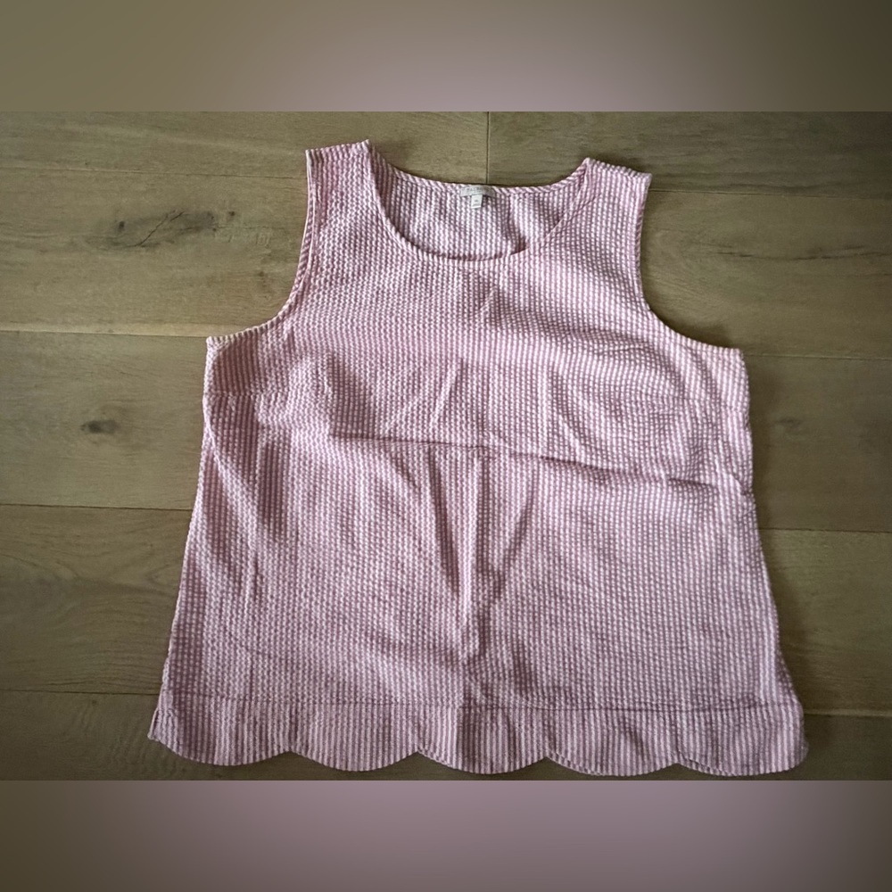 Talbots 100% cotton pink seersucker top scalloped edge beach summer - XL